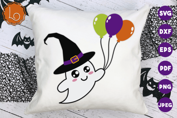 Cute Halloween Ghost with Balloons SVG