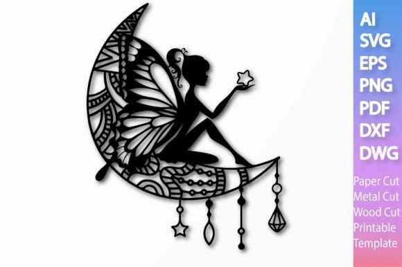 Fairy on the Moon Paper Laser SVG File 3