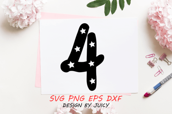 Number 4 with Stars Svg Graphic for Crafts and Graphics