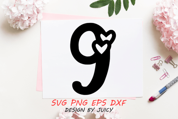 Number with Hearts 9 Svg: Graphics for Crafts and Commercial Use